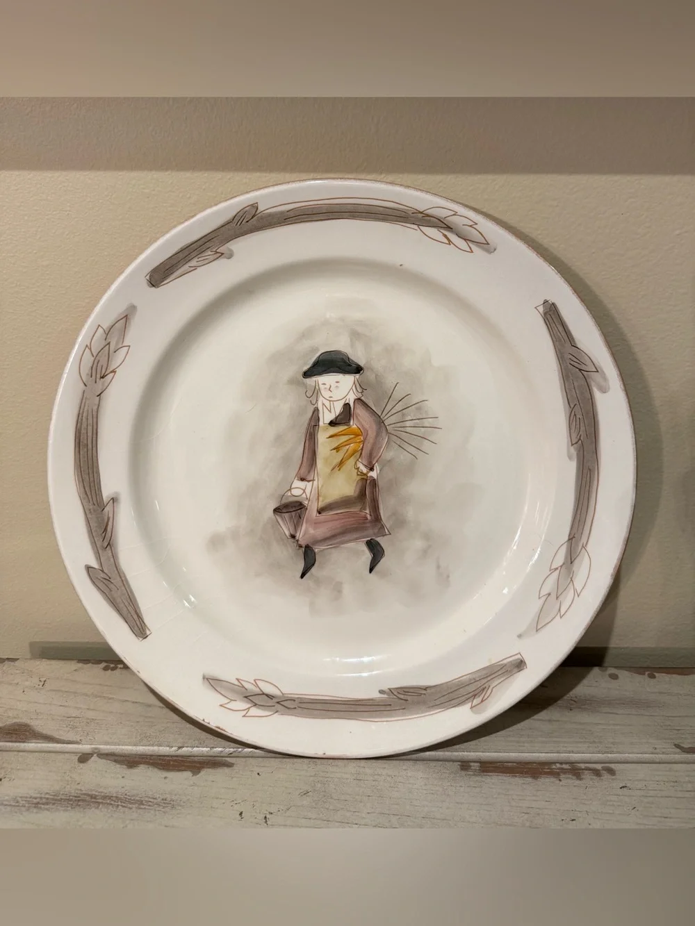 Marco e Cristina Italy Hand Painted Ceramic Platter | Vtg Folk Art Asparagus 13”